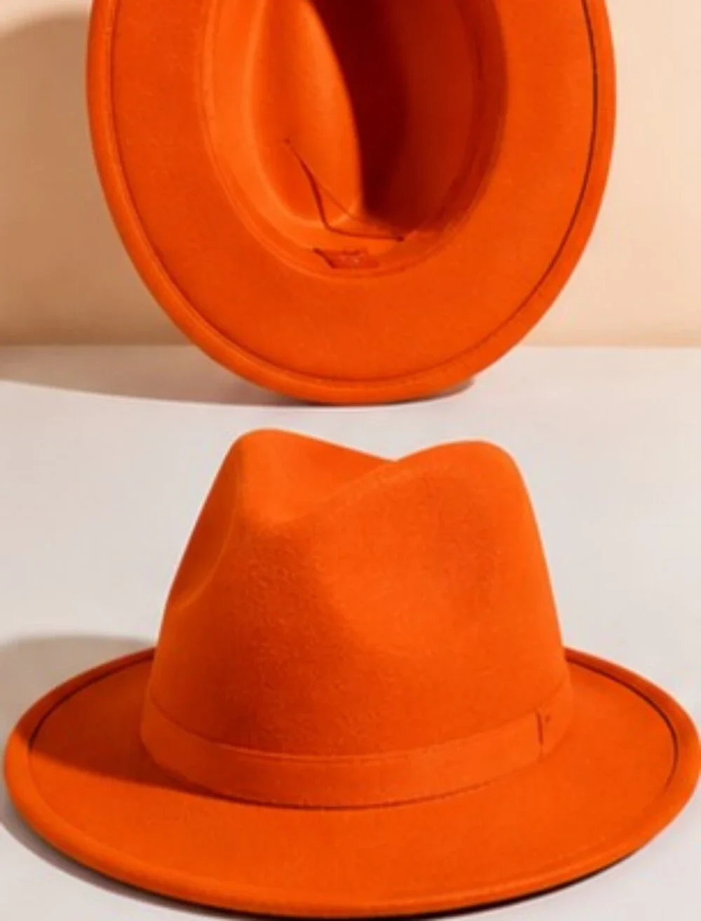 Wide-Brim Felt Fedora Hat in Vibrant Orange
